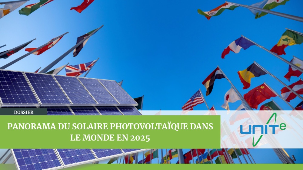 Drapeaux du monde entier et panneaux solaires photovoltaïques